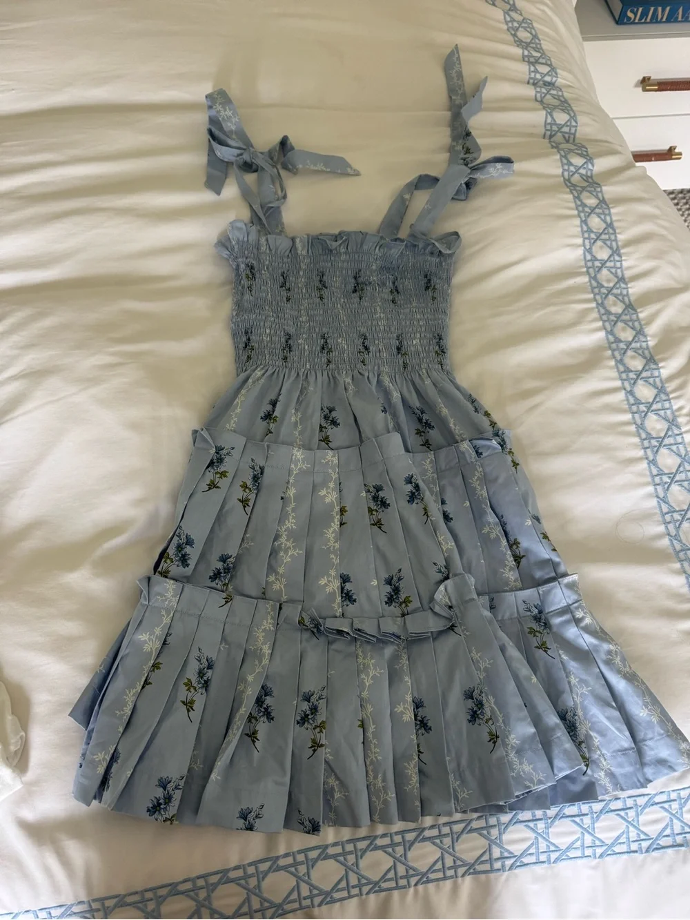 Hill House Light Blue Floral Tie-Shoulder Sundress